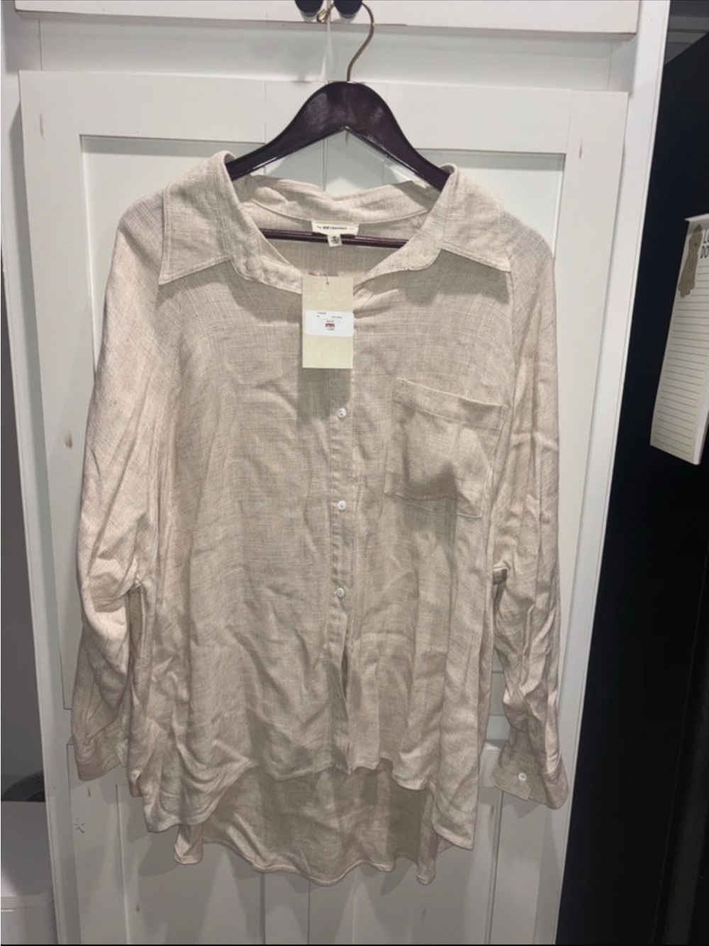 eesome Light Beige Linen-Blend Button Front Blouse